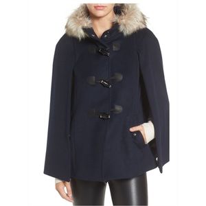 Eliza J toggle cape with faux fur